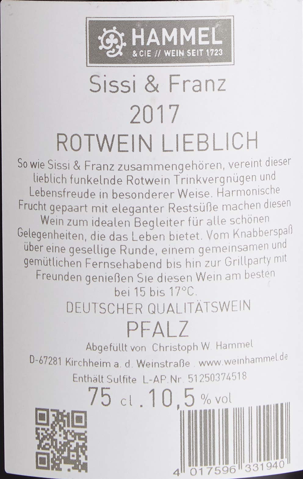 Weingut Hammel & Cie Sissi & Franz Rot lieblich Blauer Portugieser Lieblich (6 x 0.75 l)