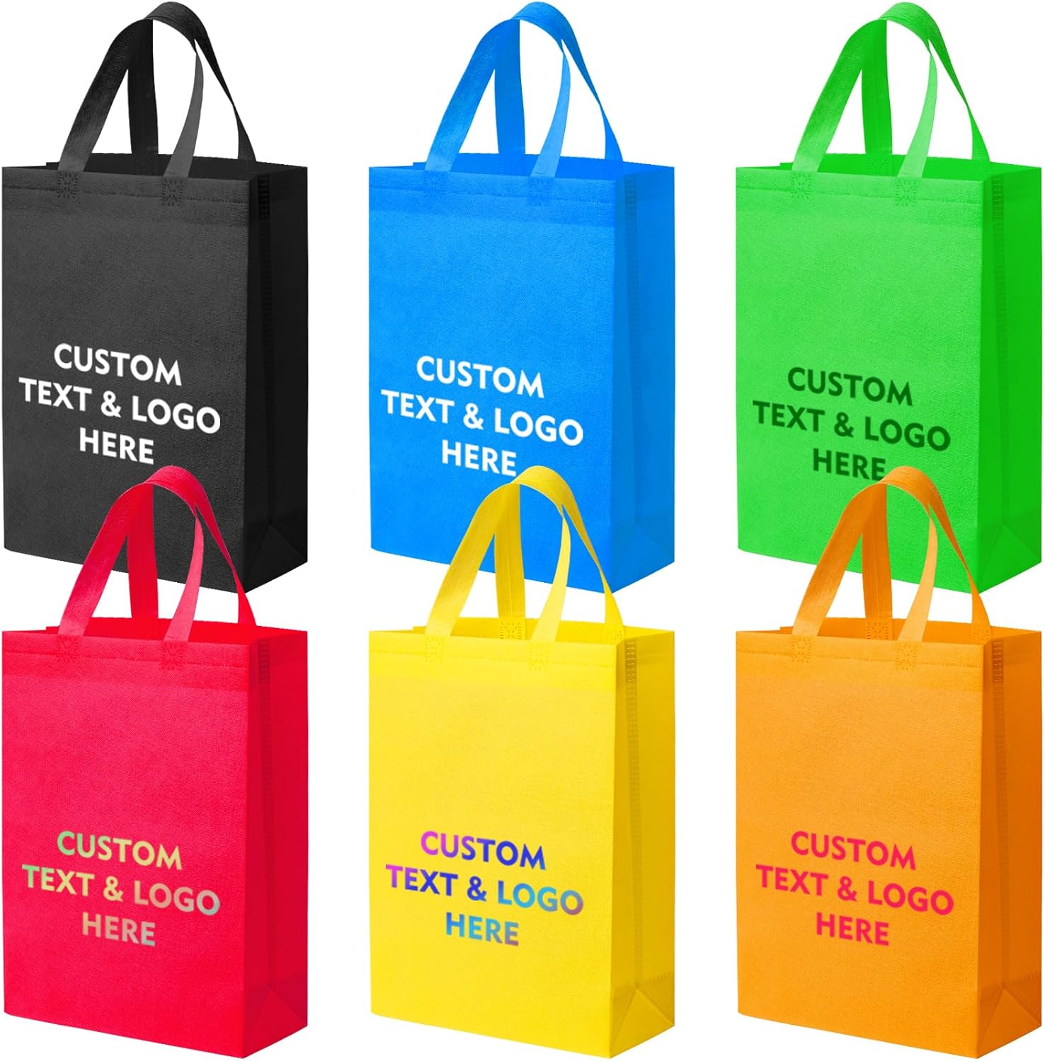 Custom Non-woven Bags, Custom Large Reusable Heavy Duty Tote Bags with Handle, Add your Logo or Text, Available in 100 Packs and 4 Sizes