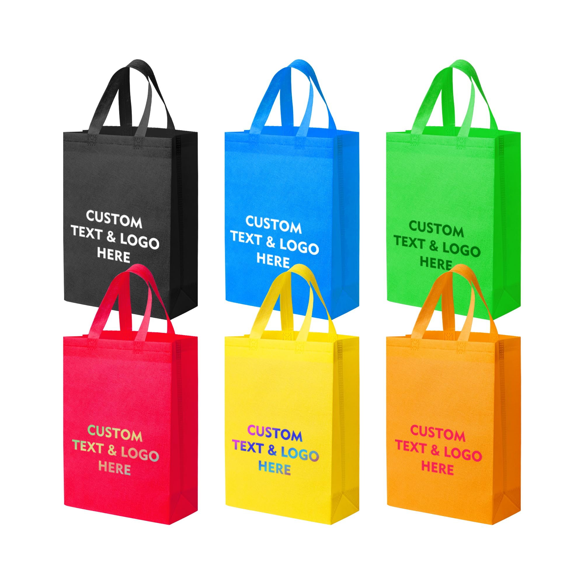 Custom Non-woven Bags, Custom Large Reusable Heavy Duty Tote Bags with Handle, Add your Logo or Text, Available in 100 Packs and 4 Sizes