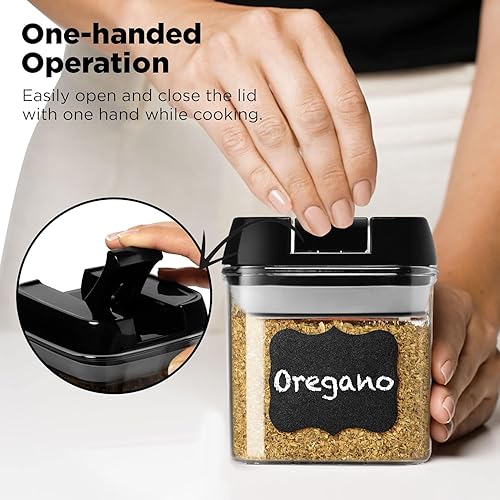 Miniatura 6 de Shazo 9 recipientes herméticos de almacenamiento de alimentos, recipientes de plástico transparente sin BPA para aperitivos y especias con tapas de