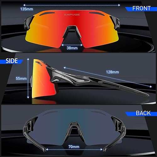 Miniatura 6 de KAPVOE Gafas de ciclismo polarizadas con 3 lentes intercambiables, MTB ciclismo, béisbol, golf, deportes, gafas de sol para hombres y mujeres