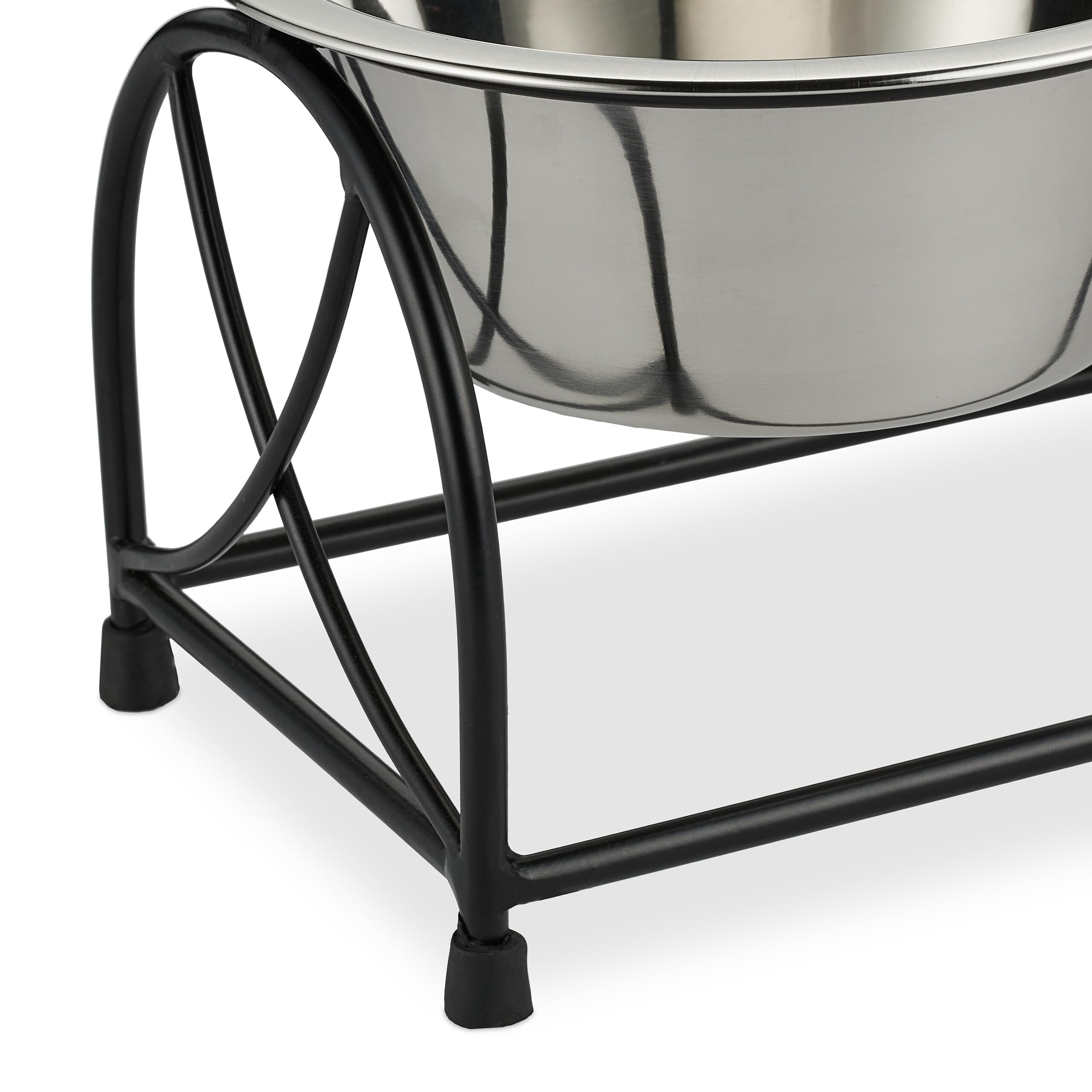 Relaxdays Gamelles, Support pour Petits Chiens, avec 2 Bols en Acier Inoxydable de 1 L chacun, Noir - argenté