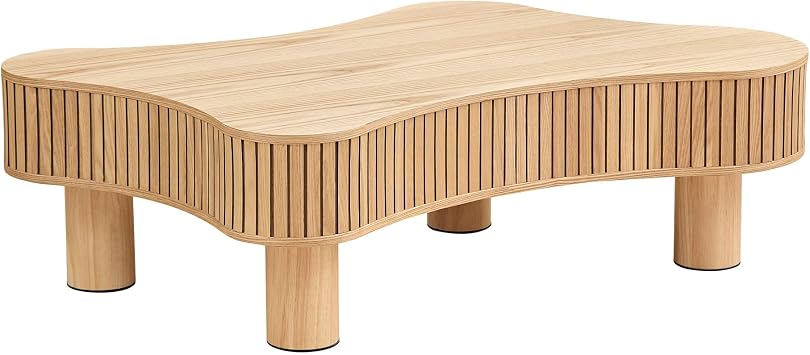 42.52 Inch Modern Wooden Handcraft Drum Coffee Table, Irregular Shaped Tea Table for Living Room,Small Coffee Table with Sturdy Pedestal42.52 Natural Color