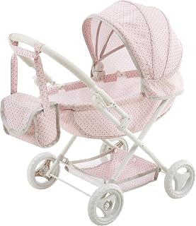 Olivia's Little World Polka Dot Princess Baby Doll Pram Stroller, Pink | Retractable Canopy, Storage