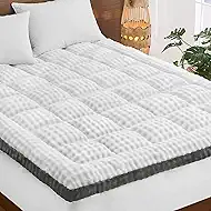 Cymula Queen Mattress Topper Fleece Bubble Pillow Top Mattress Pad Cover for Back Pain Faux Fur Extra Thick Mattress Protector Soft with Fluffy Down Alternative, 8-21" Deep Pocket, White