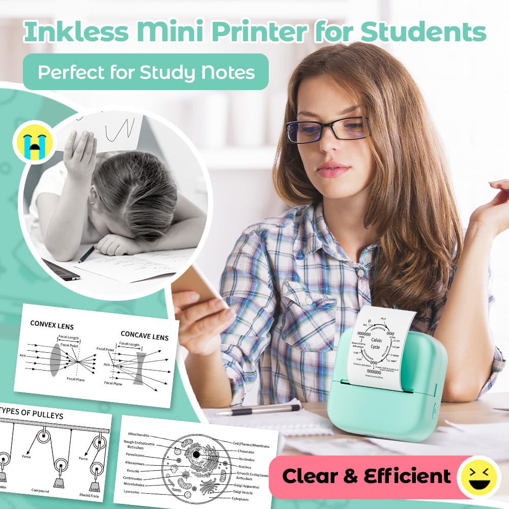 Phomemo Aufkleber Drucker, M02X Mini Sticker Drucker mit 3 Papierrollen, Tragbarer Thermodrucker für Geschenke, Studiennotizen, Fotos, DIY Erstellung