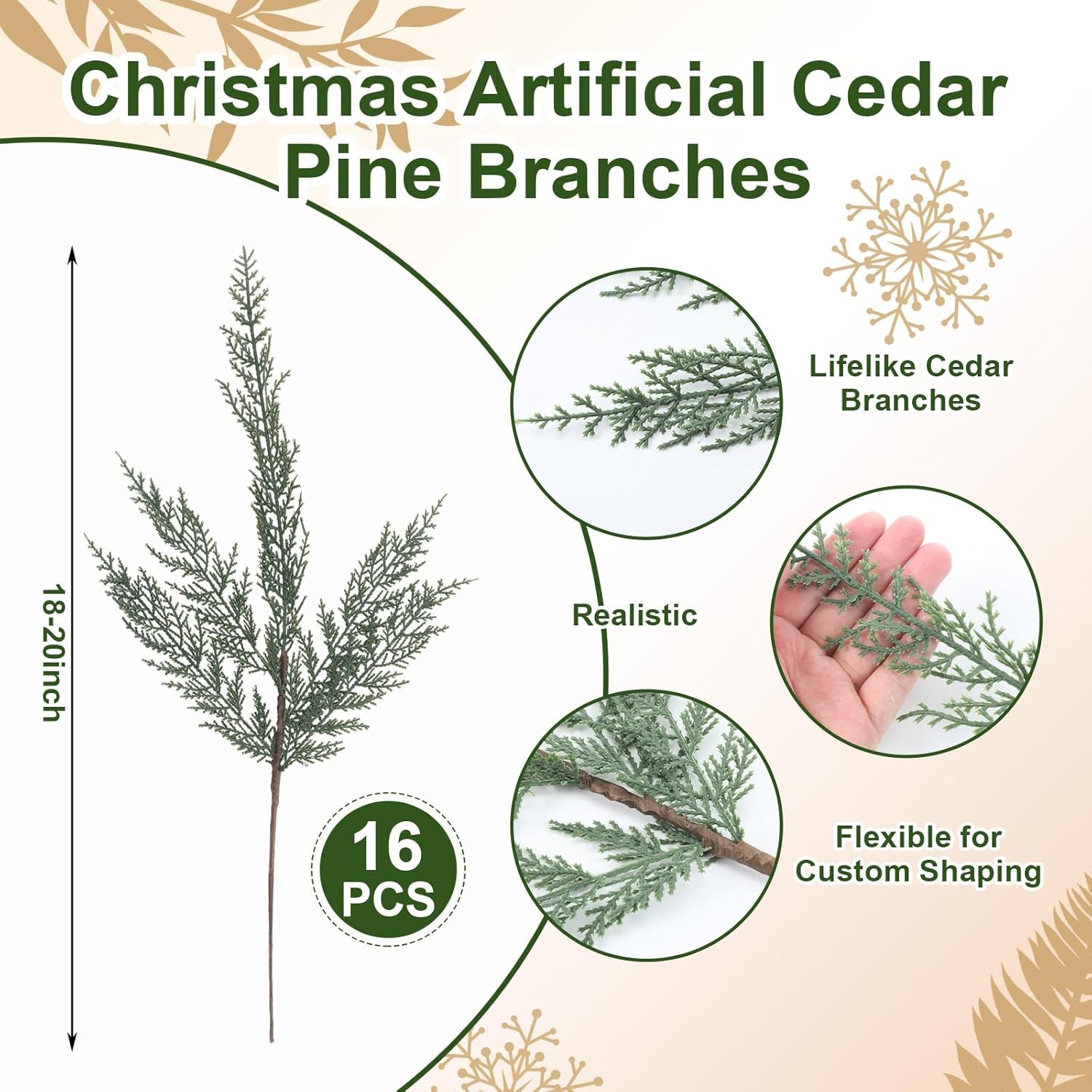 Jutom 16 Pcs Christmas Cedar Pine Stems - 18 Inch Artificial Faux Cedar Branches Christmas Greenery Pine Picks for Vase DIY Crafts Xmas Wreaths Garlands Decorations - Image 2
