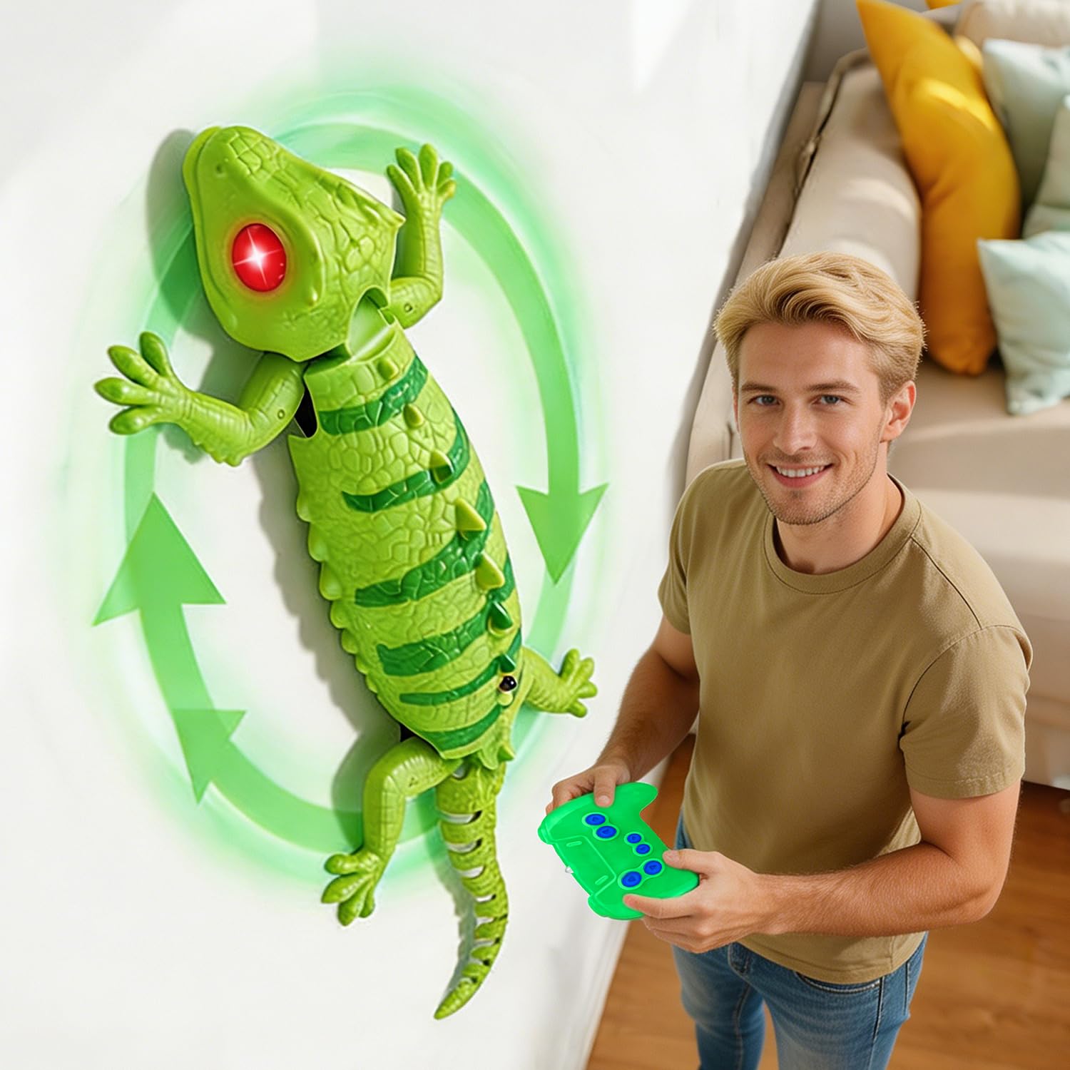 FANPROMS Wall Crawler Gecko, Rechargeable Remote Control Lizard with Glowing Eyes, RC Robot Crawls Along Walls and Ceilings for Birthday Presents - 2