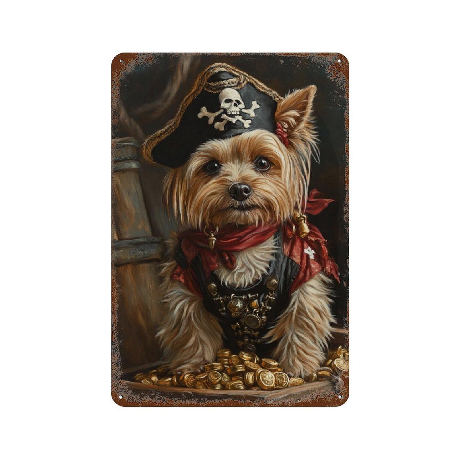 Pirate Dog Treasure Chest-121 Rusty Metal Tin Sign 11.8"x7.9", Ideal for Office, Studio And Wall Decor