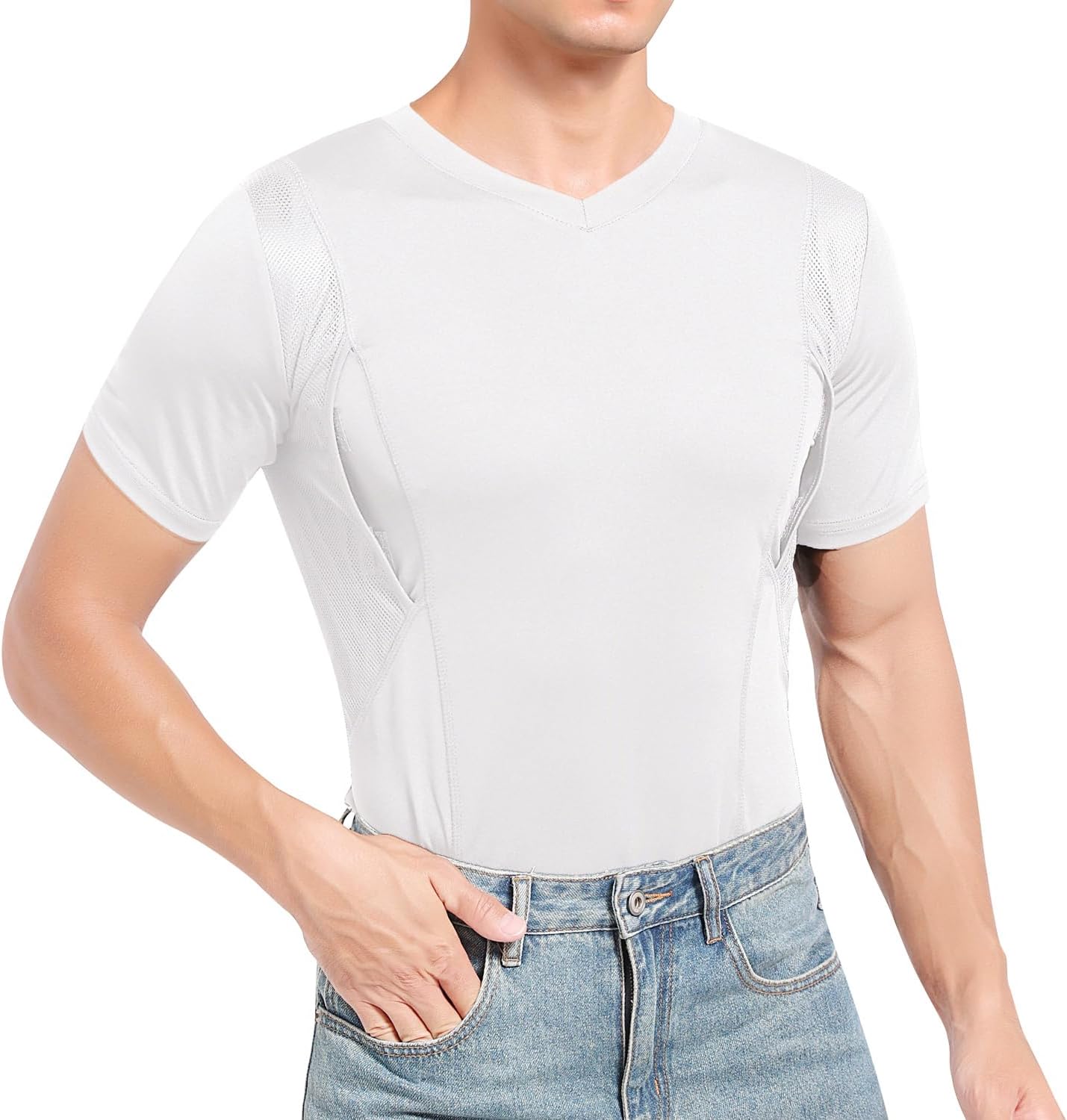 Concealed Carry Shirts for Men Holster Shirt V Neck Short Sleeve Conceal Carry Shirt Clothing with Large Pockets - Image 4