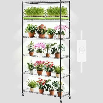 VEVOR 6-Tier Plant Stand with 192W Full Spectrum Grow Light and Wheels