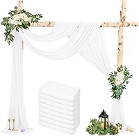 Vista 11 de 4 paneles de tela drapeada para arco de boda, cortinas de champán de 28 pulgadas x 20 pies, cortina de gasa transparente, cortinas de techo