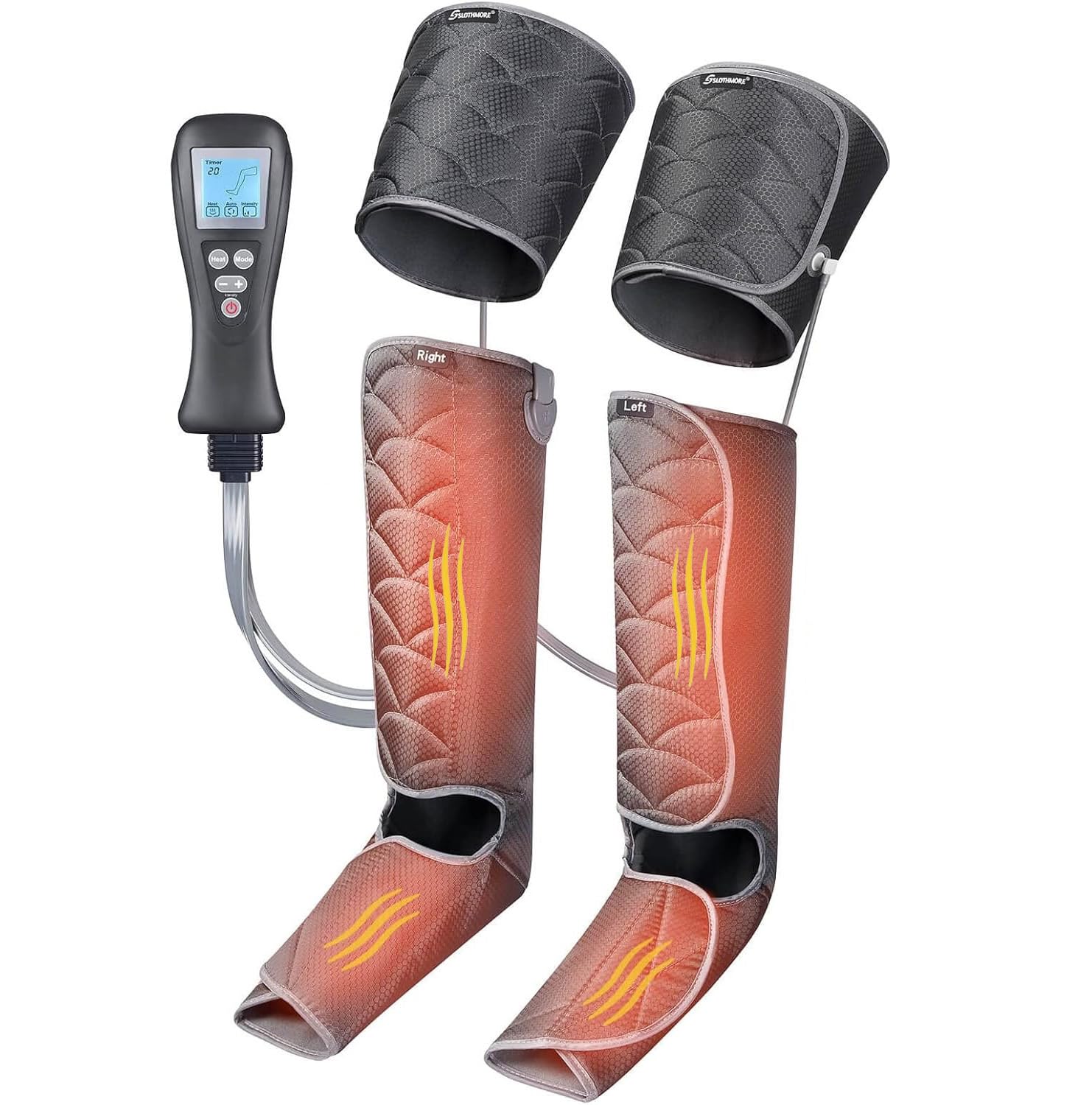 Leg Massager with Air Compression & Heat, 4-In-1 Foot Calf Thigh Knee Massager for Circulation & Pain Relief, 4 Modes 4 Intensities 2 Heat Levels, 10 * 2 Airbags