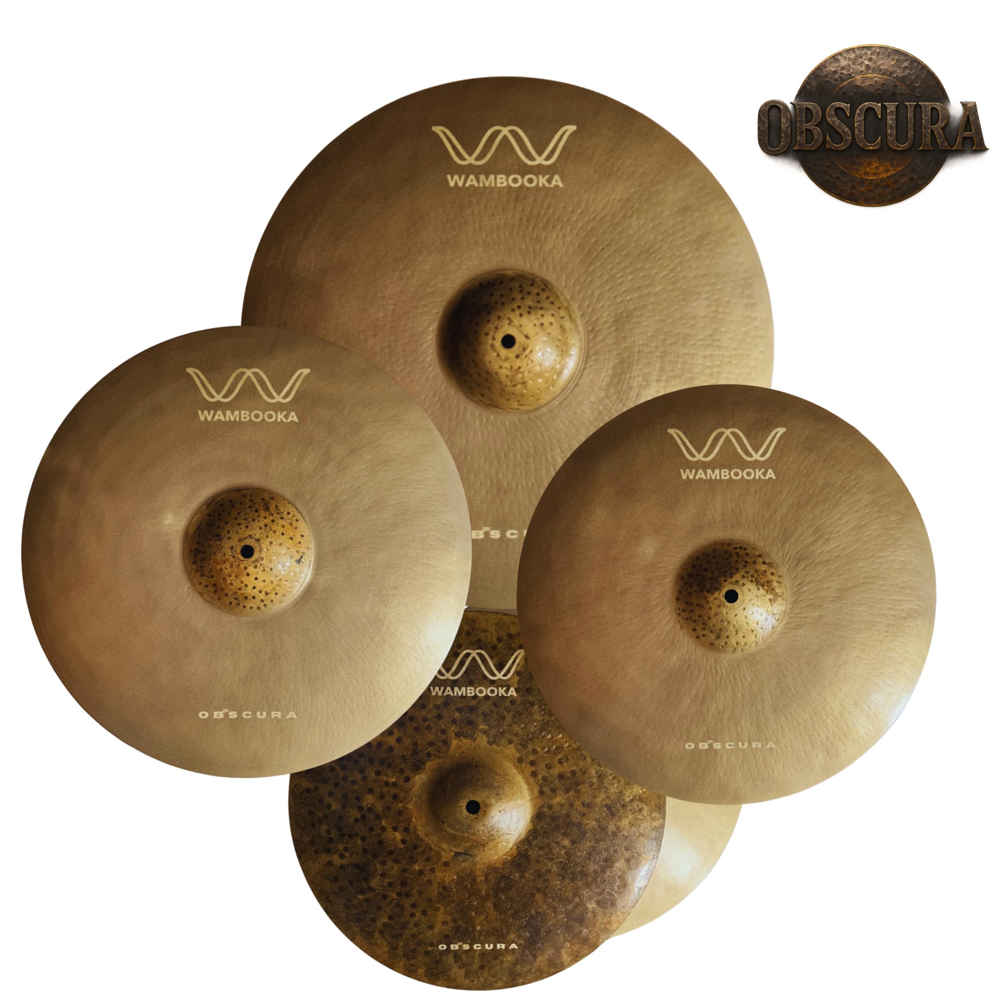 OBSCURA - Profi Drum Becken aus B25 - Serie OBSCURA - Teller aus B25 Dark von Hand gefertigt, dunkler Stempel, kontrolliertes Sustain (STANDARD SET 14", 16", 18", 20")