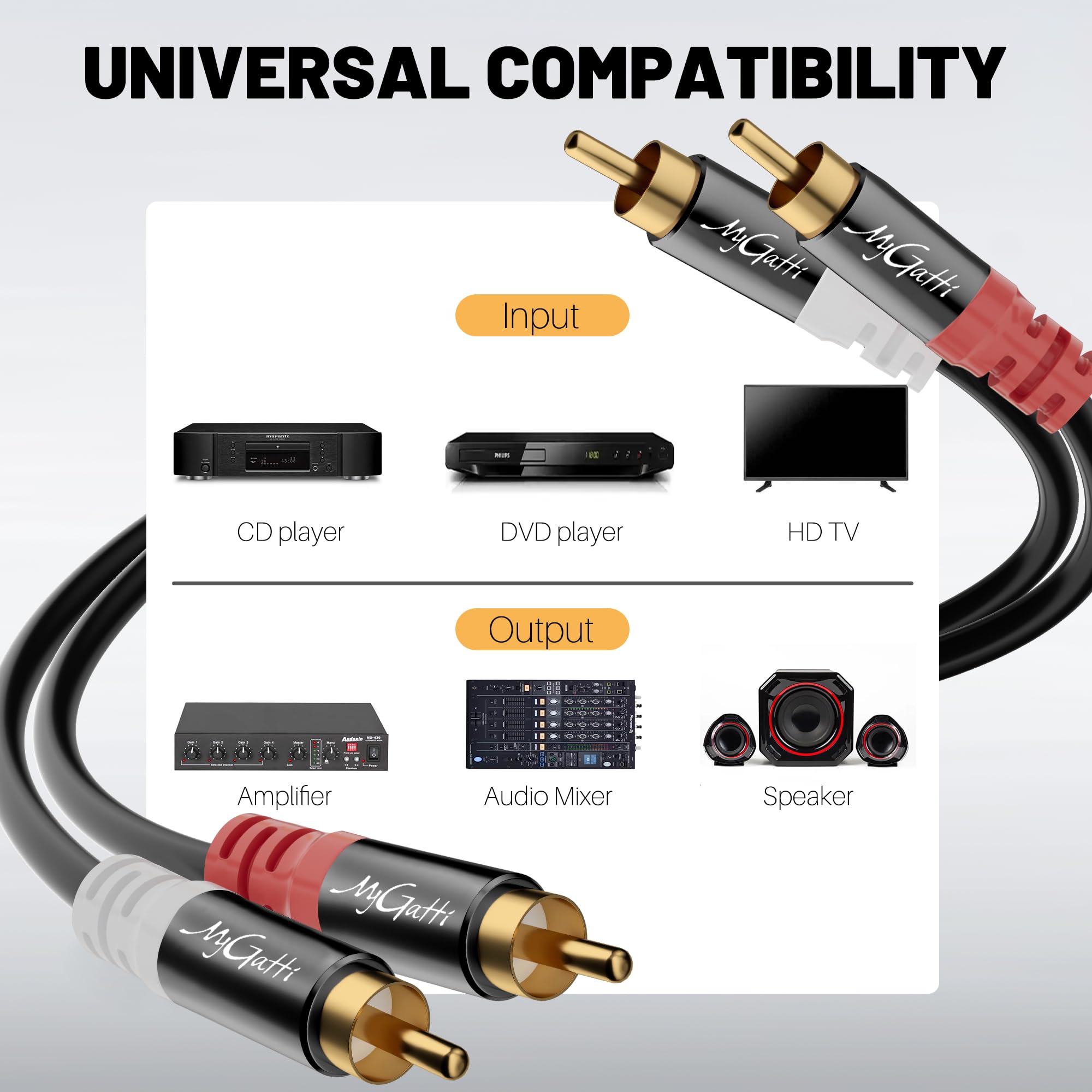 Kabel cinch 30 m, 2 wtyczki cinch na 2 wtyczki cinch, kabel stereo audio, kabel RCA, OFC, dźwięk Hi-Fi, podwójne ekranowanie, kabel do subwoofera samochodowego do kina domowego, wzmacniacza