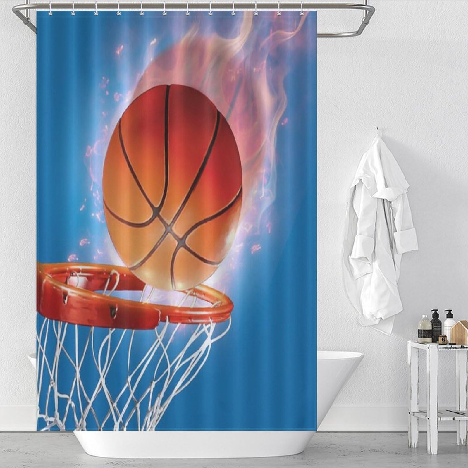 Rideau de douche basket-ball pour éviter les fuites d'eau rideau en tissu avec 12 crochets