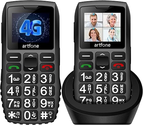 C1+4G Negro - Teléfono celular con botones grandes para personas mayores, teléfono tonto con botón SOS, estación de carga, 1800 mAh, reloj parlante,