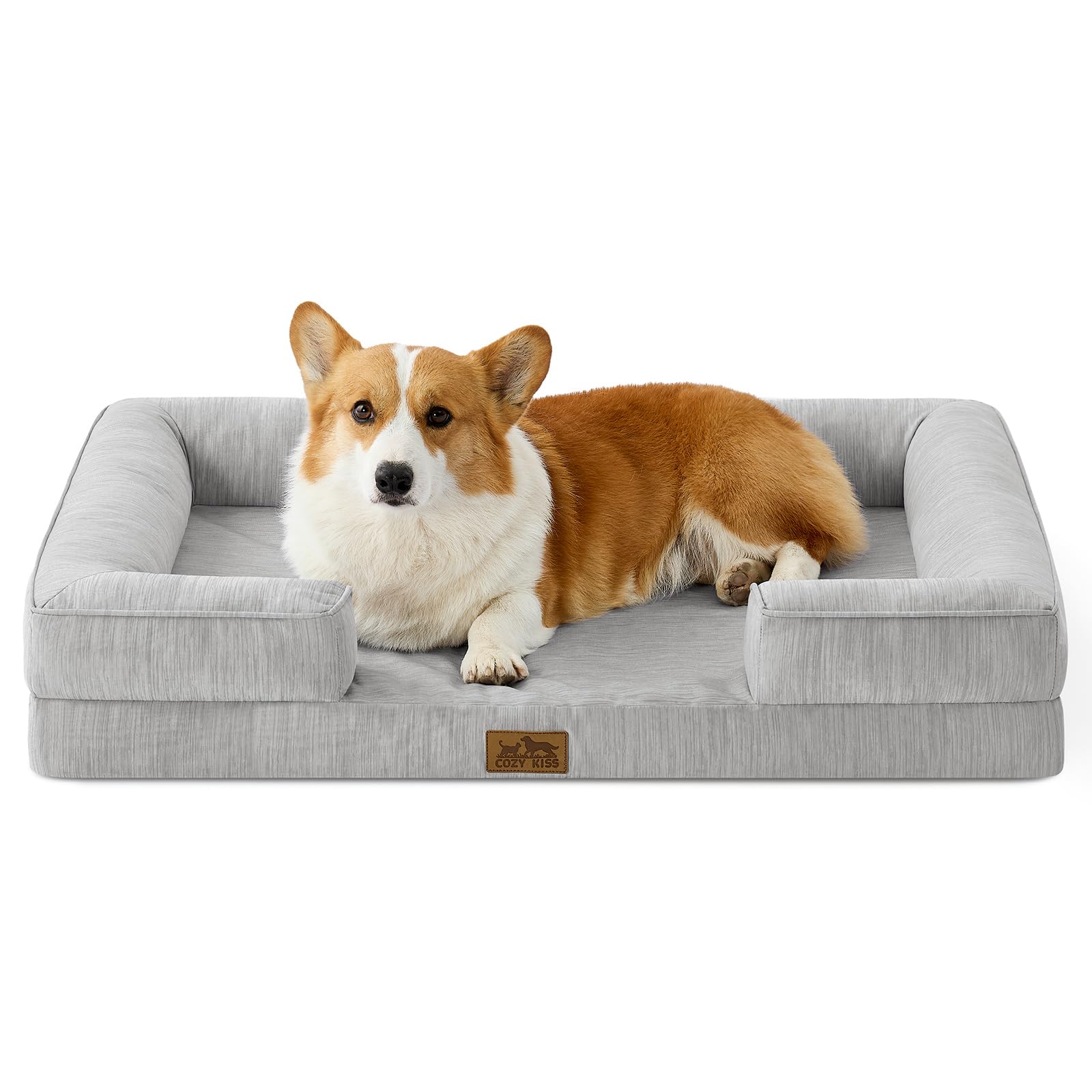 COZY KISS Medium Dog Bed, Washable Orthopedic Dog Sofa, Grey, 91x68x17CM