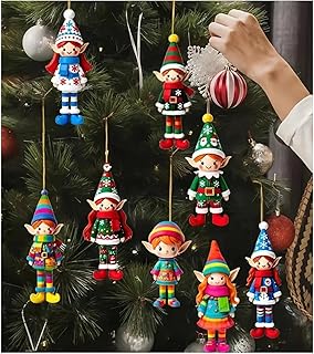 8/16 Pcs Christmas Decorations Wooden Elf Ornaments, Vintage Hand Painted Christmas elf Decorations for Tree, Cute Elf on The Shelf Ornaments for Xmas Holiday Home Indoor Decor (8)