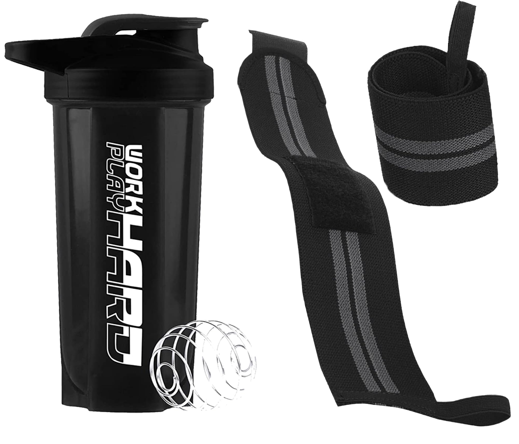 (2025) Upcoming (Pack of 2) Gym Shaker Bottle 600 ml with Gym Wrist Band for with Thumb Loop Straps Accessories for Men Hand Grip Fitness Shoulder Wrist Hand Support For Gym (Black)-image-37