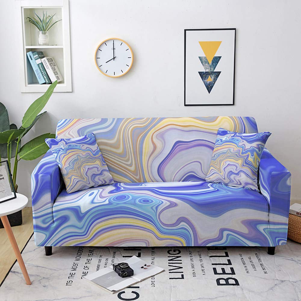 Housse de canapé en marbre chic et élastique pour salon moderne 4 places