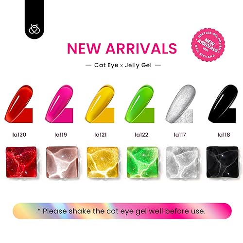 Miniatura 2 de Beetles Gel Nail Polish Set, 6 Colors Silver Cat Eye Gel Polish Sheer Jelly Red Pink Yellow Green Black Neon Gel Translucent Glitter Effect with