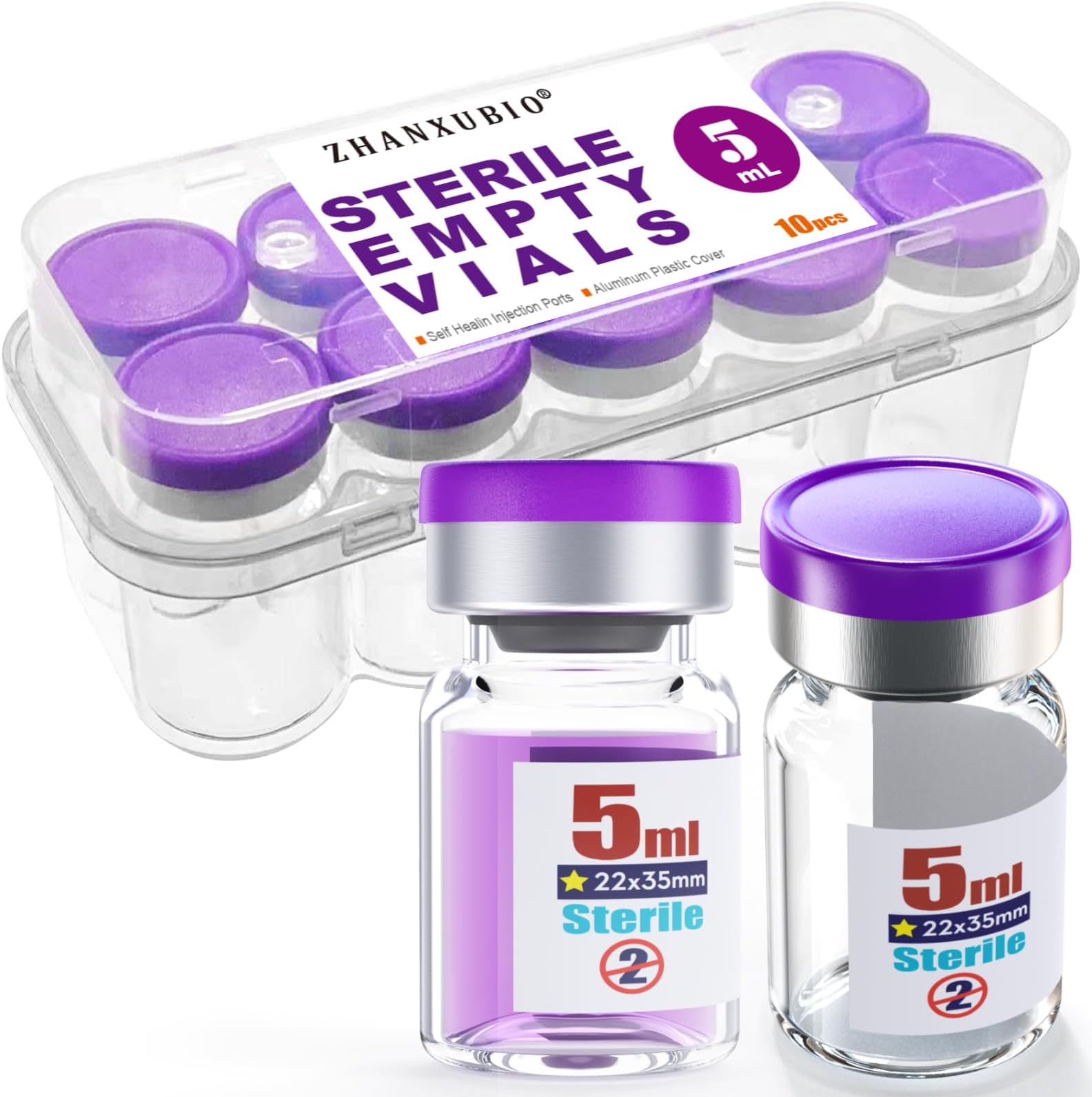 5ml Sterile Empty Vial,Sterile Glass Vials, with Self-Healing Injection Port and Flip Top Cap, Sterile Package 10PCS by ZHANXUBIO (5ml,10)