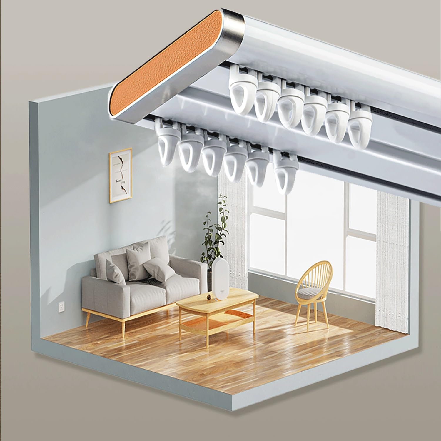 Rideau de plafond en aluminium à double rail pour salon, chambre à coucher, rideaux robustes pour douche de plafond suspendu de 1,7 m