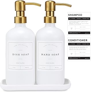 FINESSY Dish Soap Dispenser for Kitchen, Kitchen Soap Dispenser Set 2 Pack Soap Dispenser Bathroom, Hand Soap Dispenser Glass Soap Dispenser Pump Liquid Soap Dispenser Lotion Dispenser Set