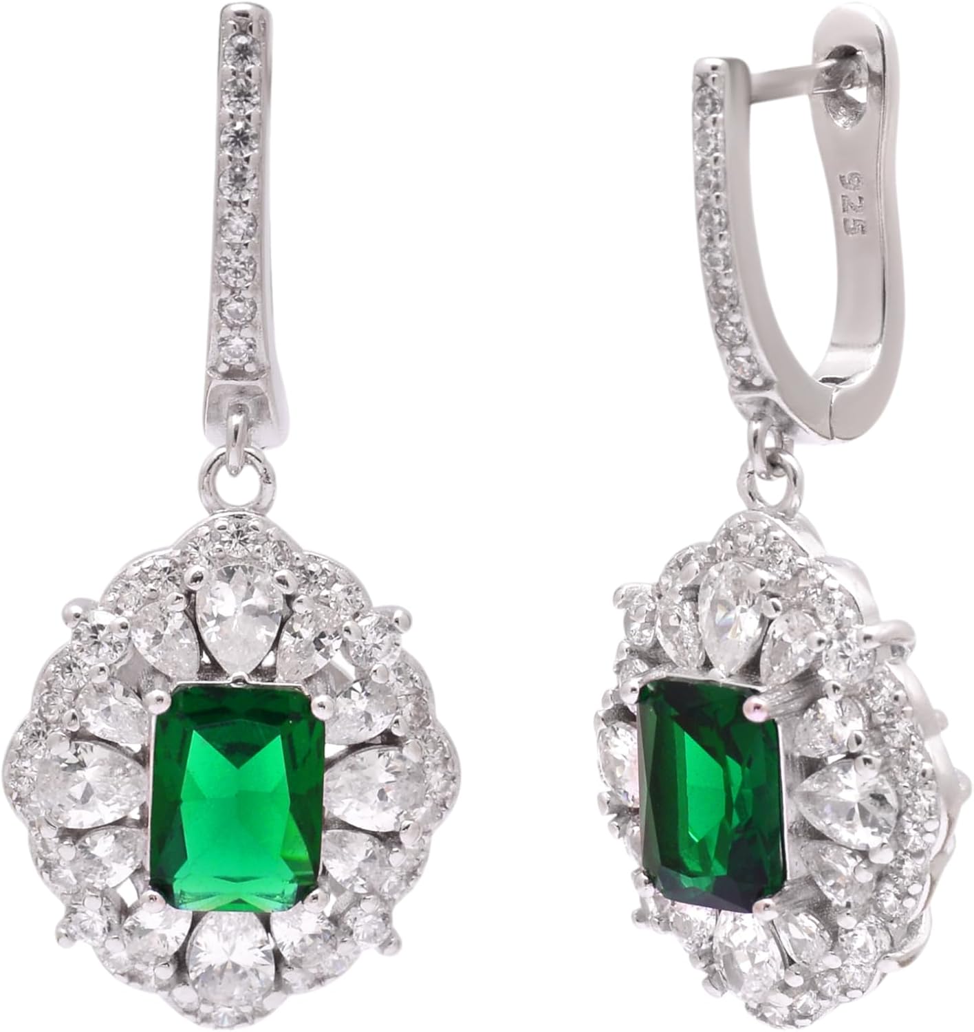 925 Sterling Silver Emerald Earrings | Cushion Cut Handmade Earrings for Women | Engagement, Wedding & Anniversary Gift