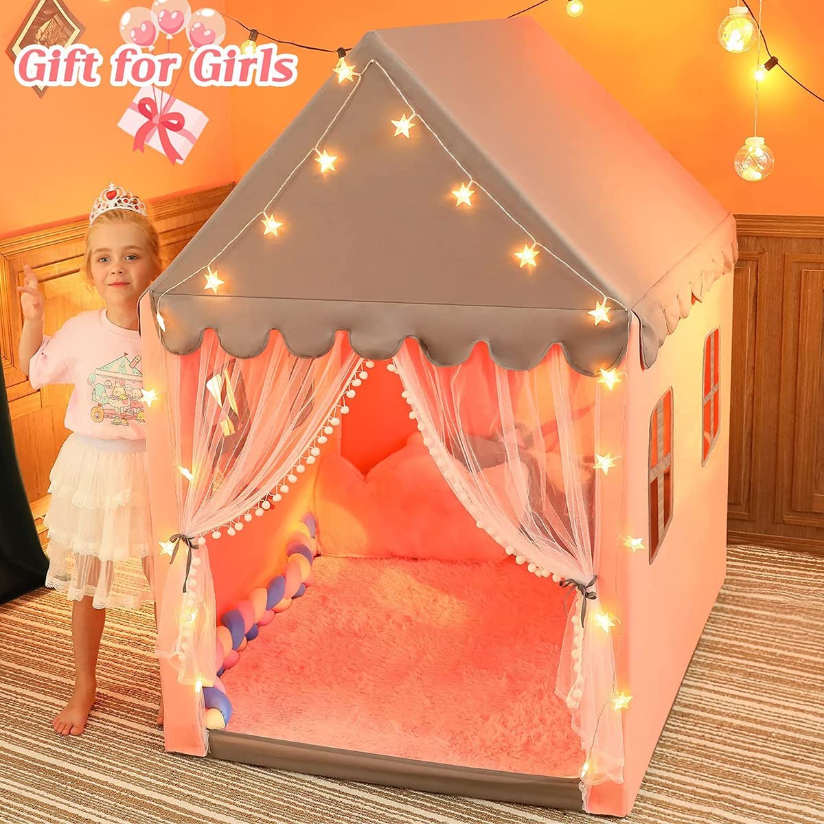 Tente pour Enfants avec TapisGuirlande Lumineuse Tente de Jeu Pliable Tente pour Enfants avec TapisGuirlande Lumineuse Tente de Jeu Pliable