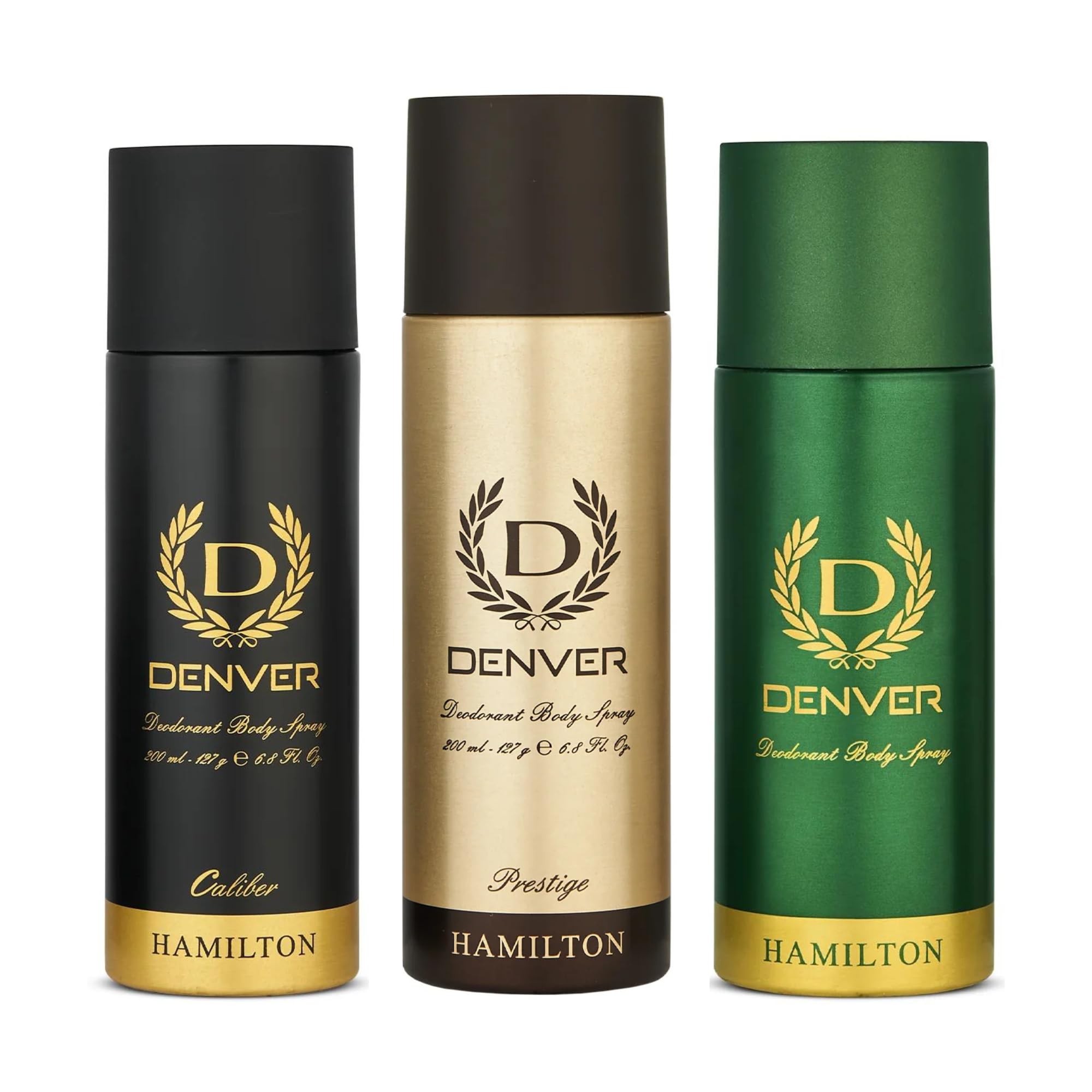 Denver Deodorant Body Spray for Men Everyday Pack - Hamilton, Prestige and Caliber, 165ml Each | Long-Lasting Fragrance and Odor Protection | Fresh Citrus, Spicy, Woody and Musky Body Spray Collection
