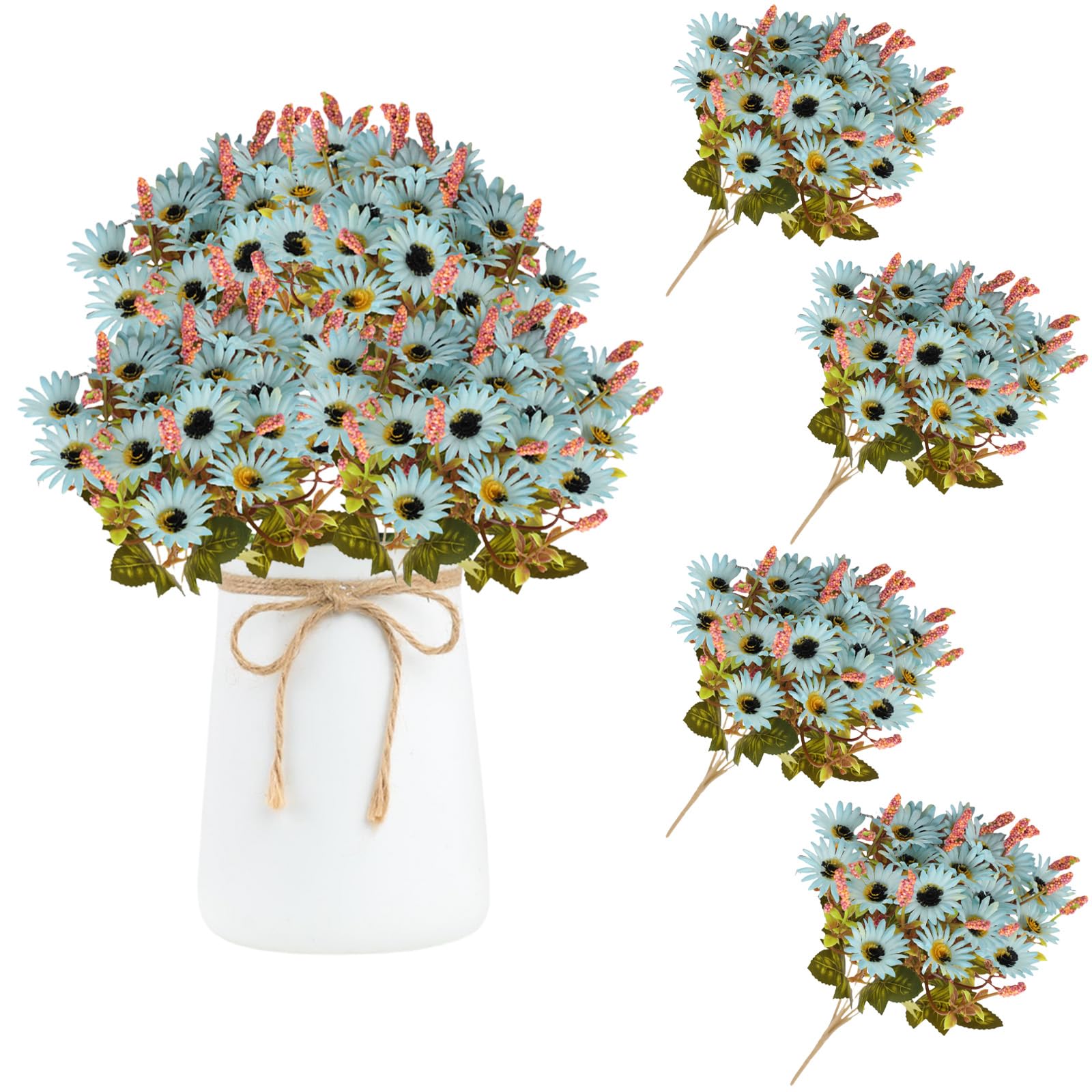 astylishome Artificial Flower Bouquet Outdoor Artificial Flowers Artificial Silk Daisy Fake Flowers UV Resistant Outdoor Fake Wildflowers Greenery Shrubs Plants Arrangements for Home Garden 3318
