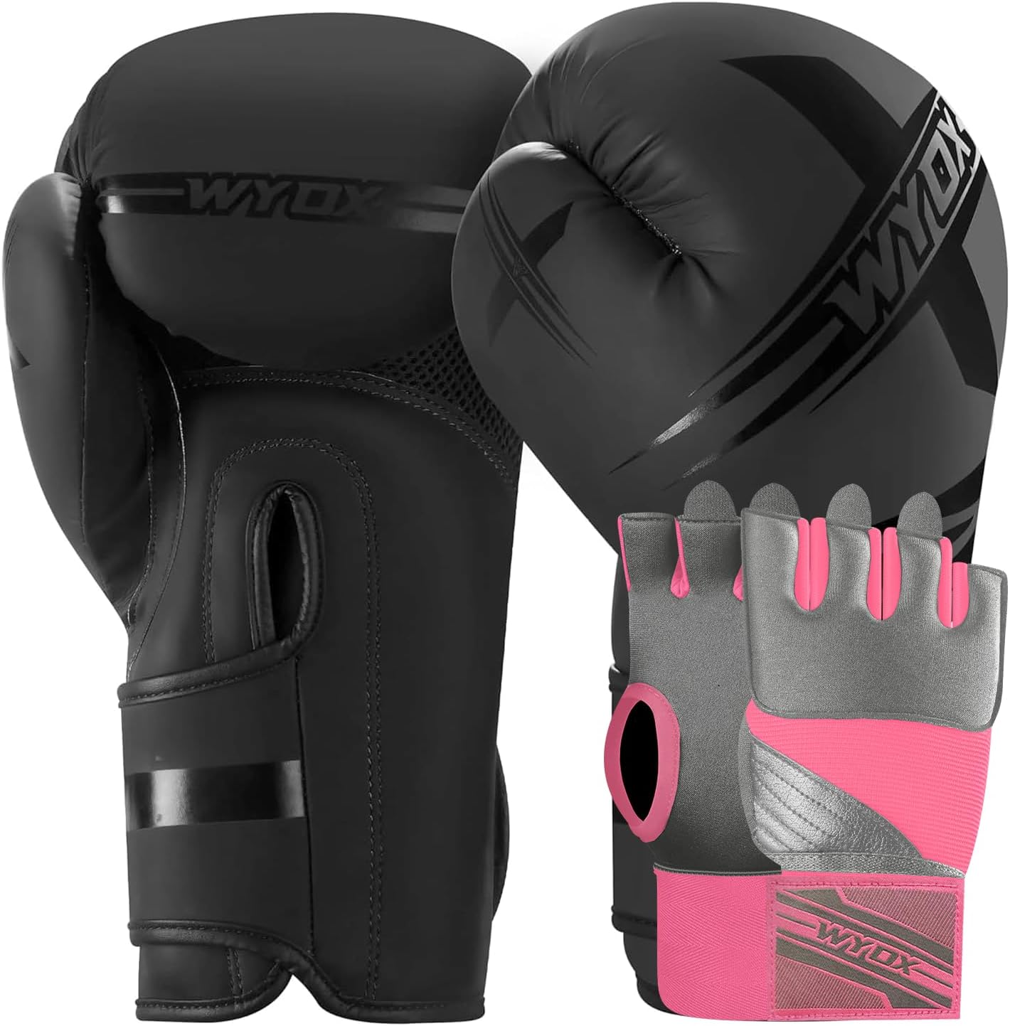 WYOX Boxing Training Bundle – Inner Gel Hand Wraps + Maya Hide Leather Adult Boxing Gloves for Muay Thai, MMA, Kickboxing & Sparring – Wrist Support & Impact Protection for Men & Women