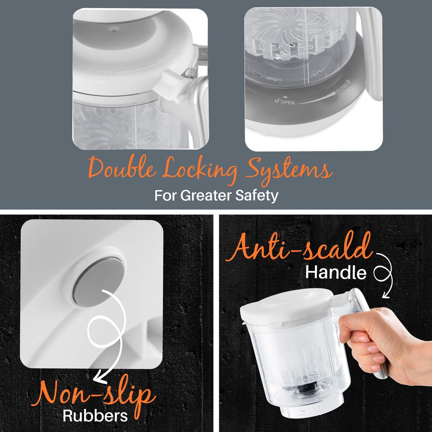 Safety Features: Double Locking Systems, Non-slip Rubbers, Anti-scald Handle