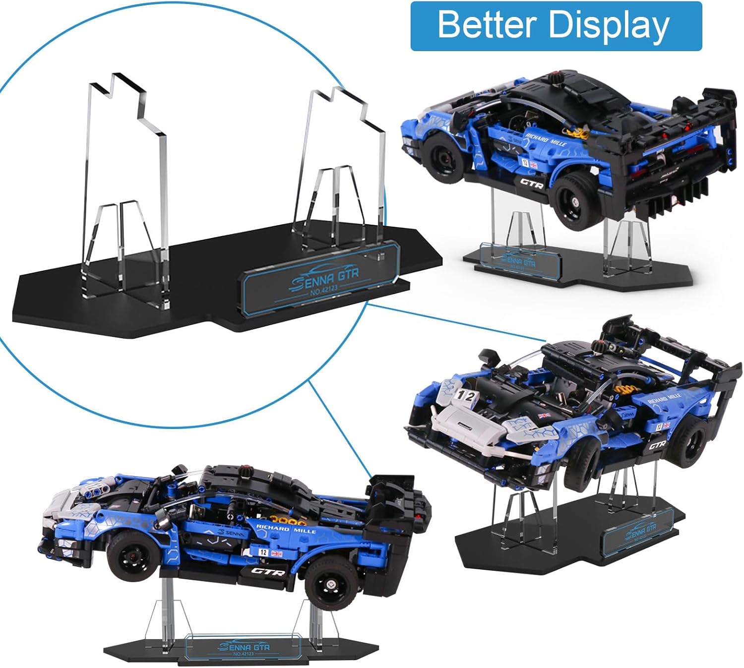Vaodest Acrylic Display Stand for Lego Technic 42123 McLaren Senna GTR Set, 5 MM Transparent Clear Display Holder,Compatible with Lego 42123 McLaren Senna GTR(Display Stand Only, Not Lego Set)