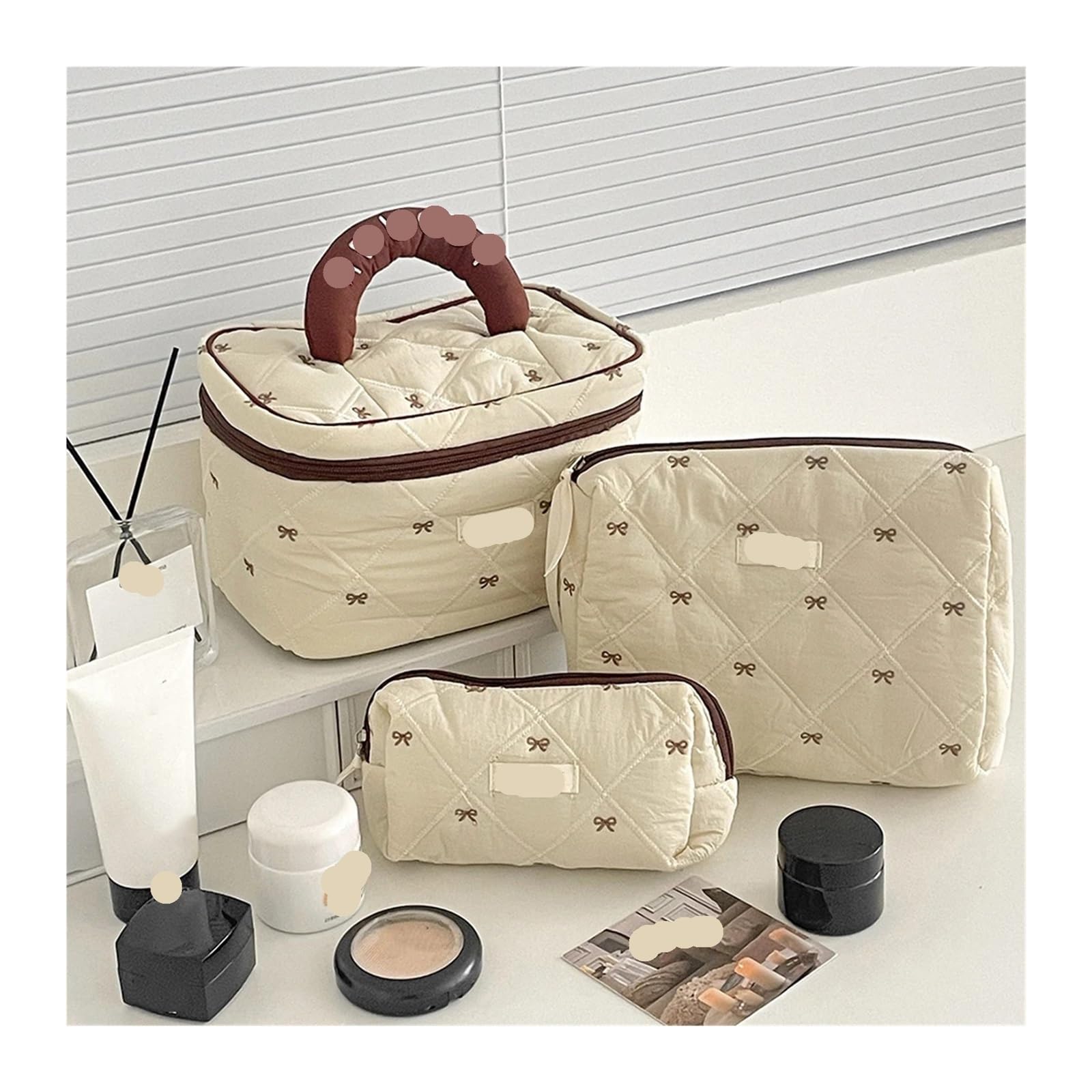 Bolsa Maquillaje Bolsa de cosméticos con Cremallera Cuadrada con Lazo, Bolso de Almacenamiento Organizador de Maquillaje de Viaje pequeño, 2 uds.