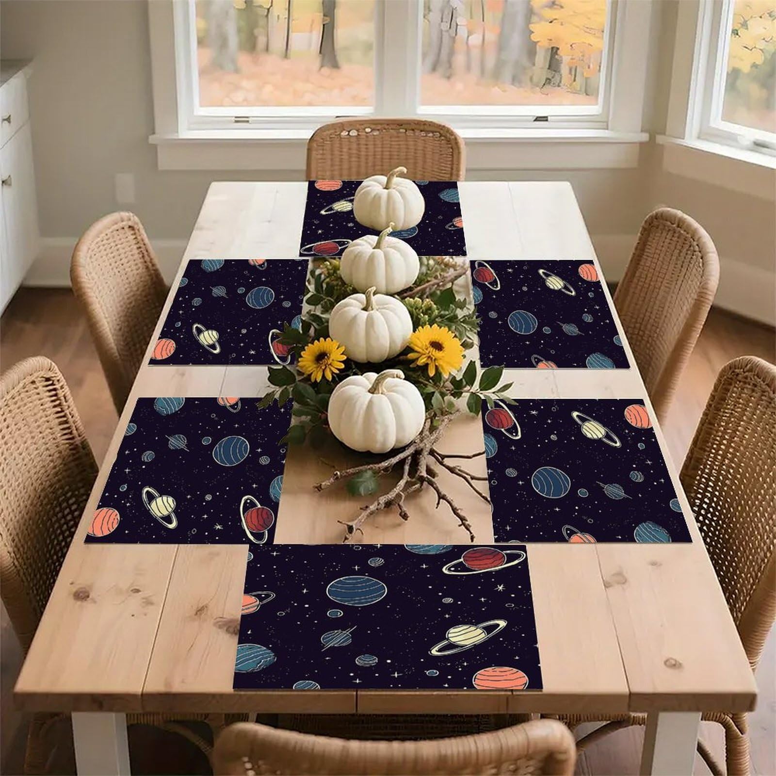 Space Planet Pattern Placemats Heat-Resistant Washable Place Mats Anti Slip Dining Table Place Mats Wipeable Dining Table Mats Kitchen Decoration Placemats 17.7’’×11.8’’