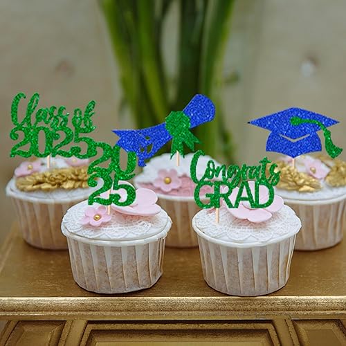 Miniatura 28 de Paquete de 24 adornos dorados para cupcakes de graduación 2025 con purpurina So Proud of You Done Diploma Graduation Cap Cupcake Picks Class of 2025