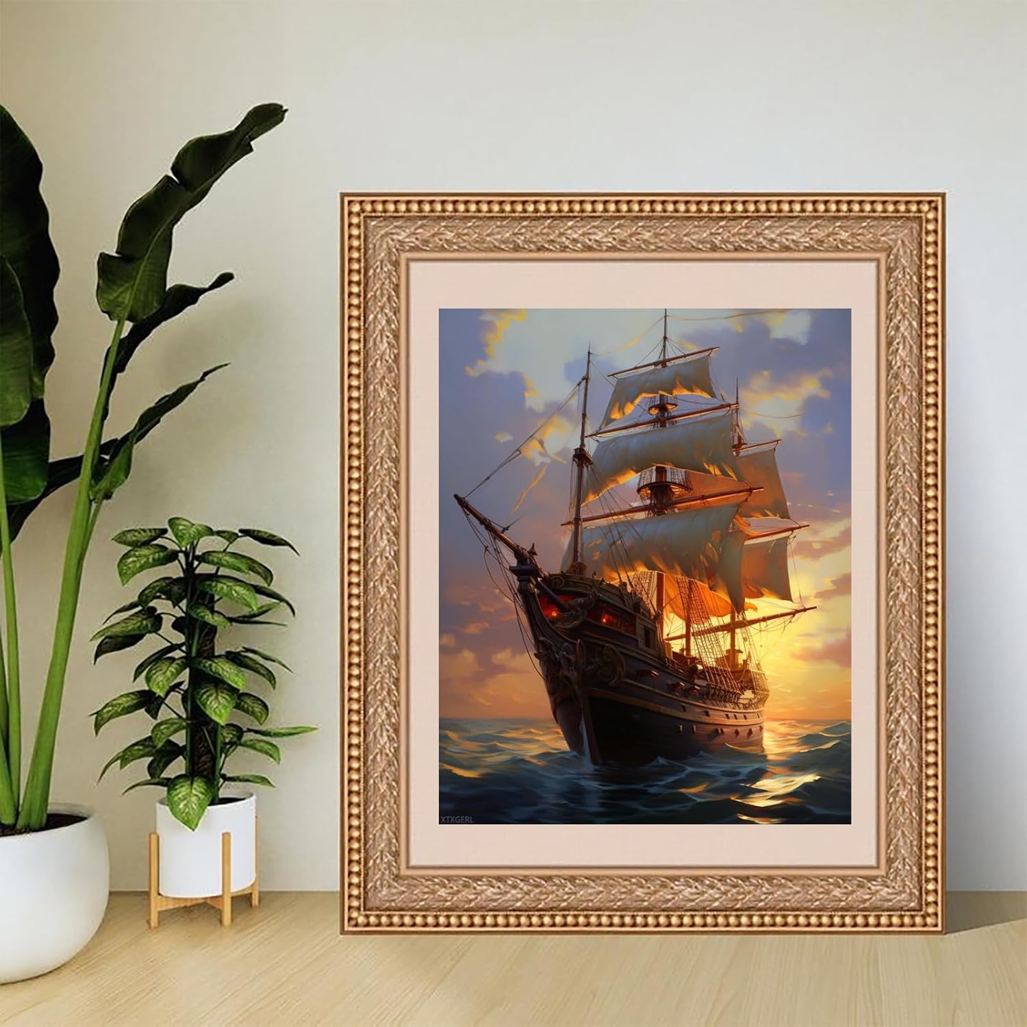 XTXGERL DIY Paint by Numbers for Adults Beginner, Playful Pirate Ship, Paint by Numbers Kit Ship Painting by Numbers for Adults, 16" x 20", Vibrant