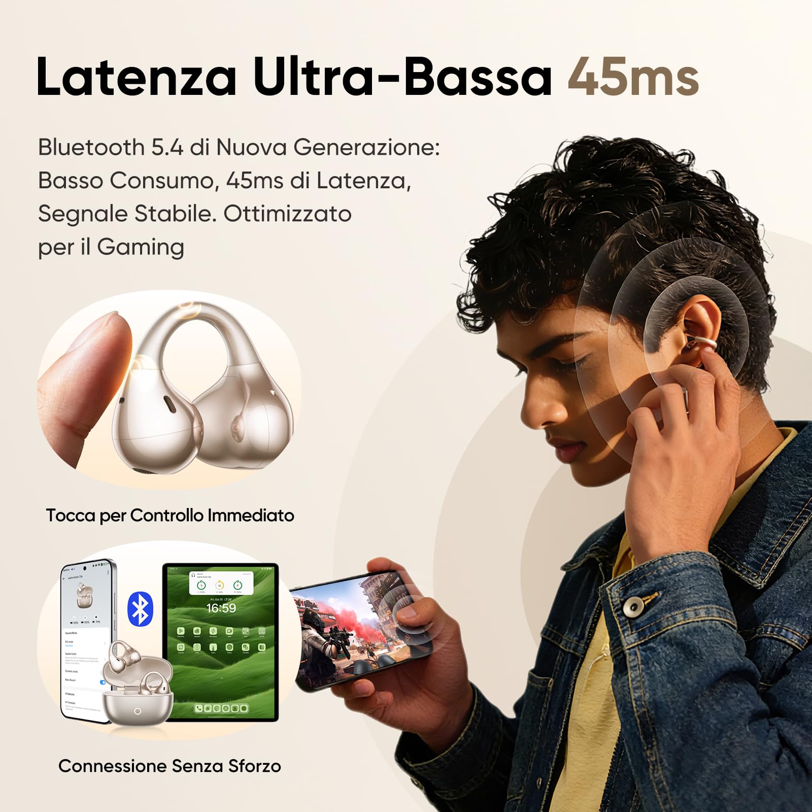 realme Buds Clip Auricolari Bluetooth Open Ear, 36H Autonomia, Chiamate con AI ENC, Traduttore AI, IP55, Bluetooth 5.4, Connessione Doppio Dispositivo, Design Titanio, per Android & iOS, Nero Titanio