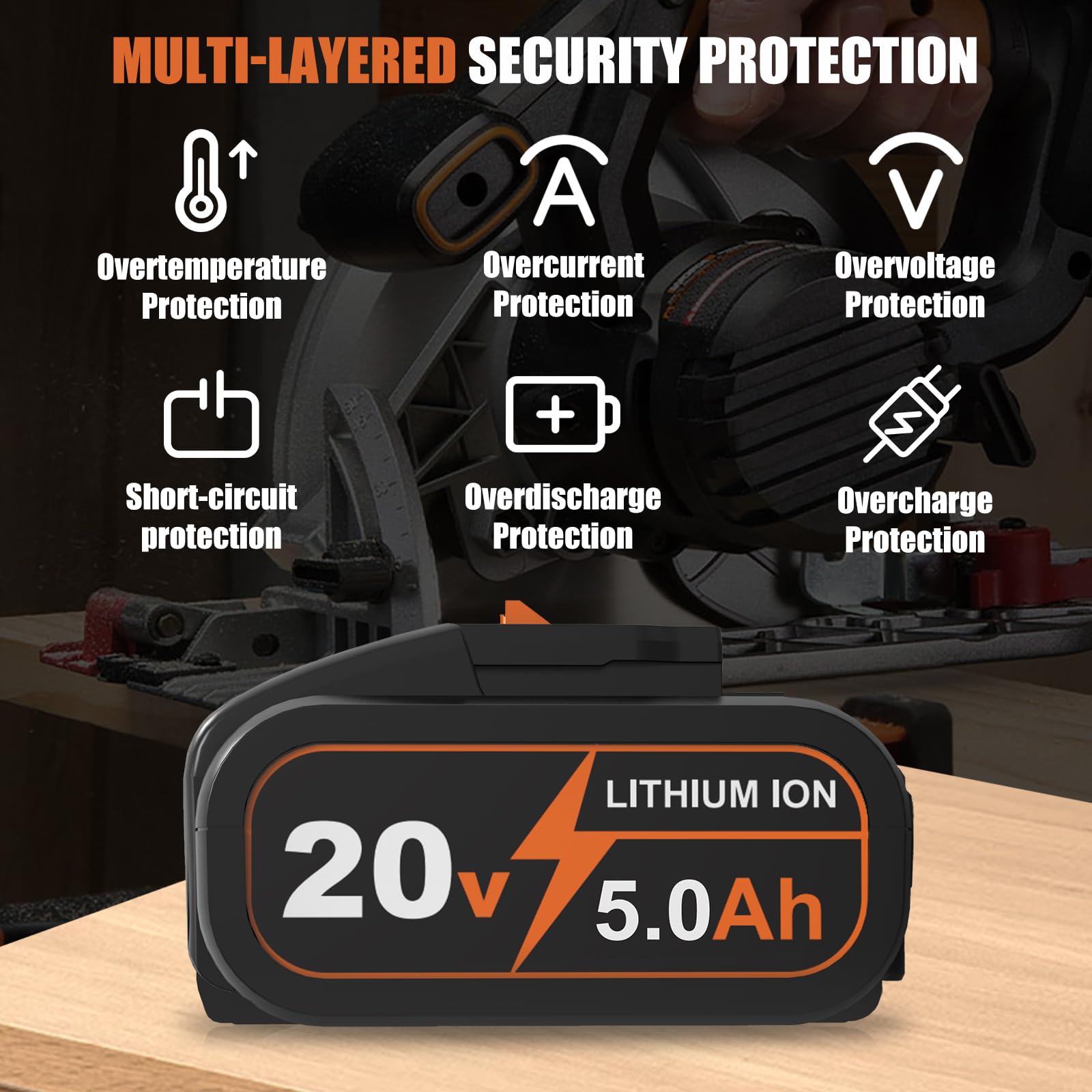 2 pièces Remplacement pour Worx Batterie 5.0Ah