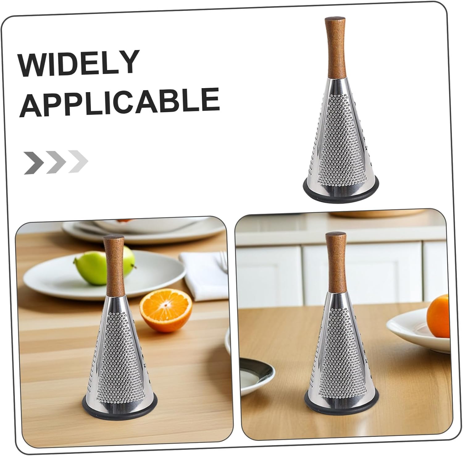 Sturdy Cheese Grater with Ergonomic Wood Handle, Stainless Steel