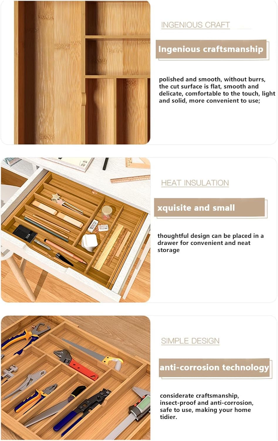 Cutlery Organizer | Adjustable Cutlery Tray - Spoon Holder - For Bathroom Bedroom Student Residence Apartment Jewelry