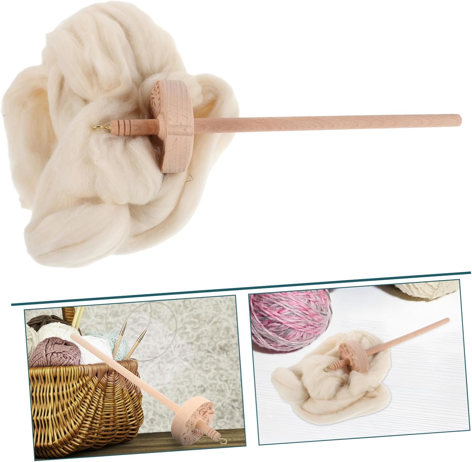 Angoily 1 Set Wooden Drop Spindle Kit Portable Hand Weaving Tools for Yarn Spinning Durable Spindle Drop Shuttle for Efficient Twisting Thread Storage Design