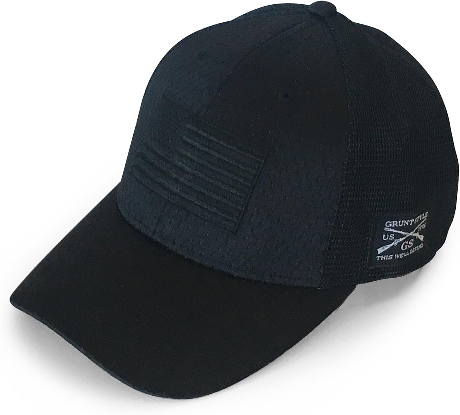 Grunt Style Blackout Flag Stretch Fit Hat (One Size, Black)