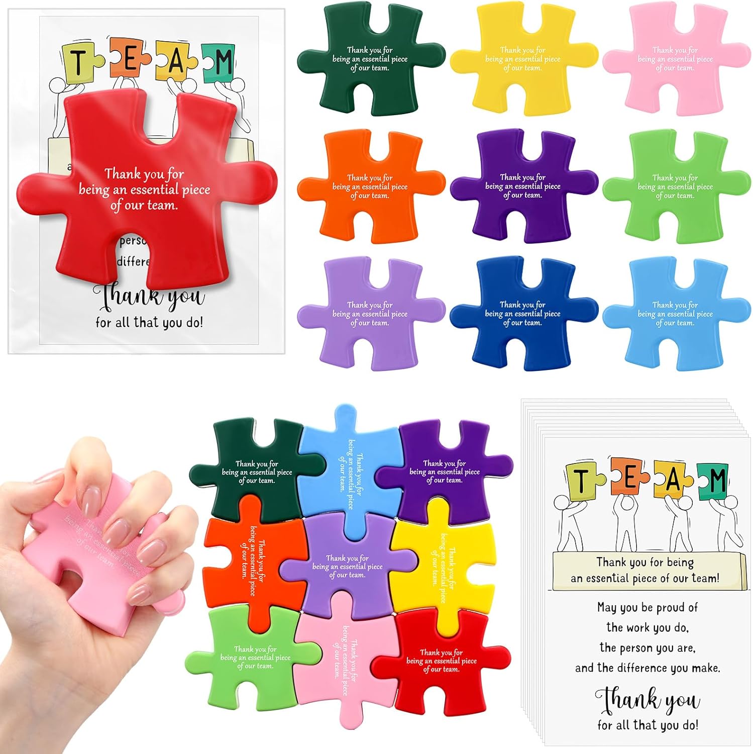Meooeck Team Employee Appreicaiton Week Gifts Bulk Inspiational Puzzle Stress Ball with Thank You Card for Office Coworker(40,Motivational)