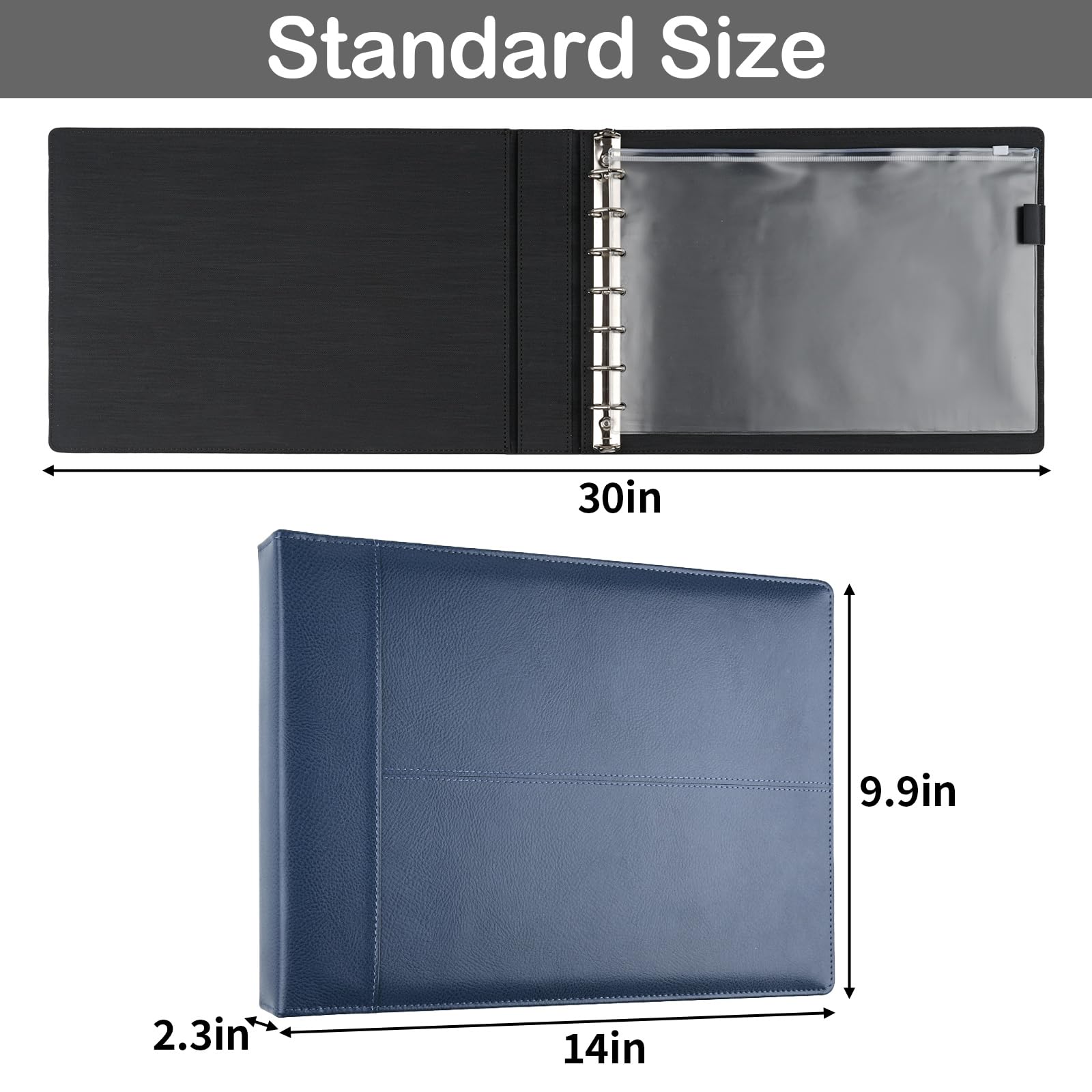 Raccoglitore professionale a 7 anelli, in pelle PU di alta qualità, organizer per assegni 3 su una pagina, perfetto per affari e finanze personali, adatto per fogli da 22,3 x 33 cm, capacità 600