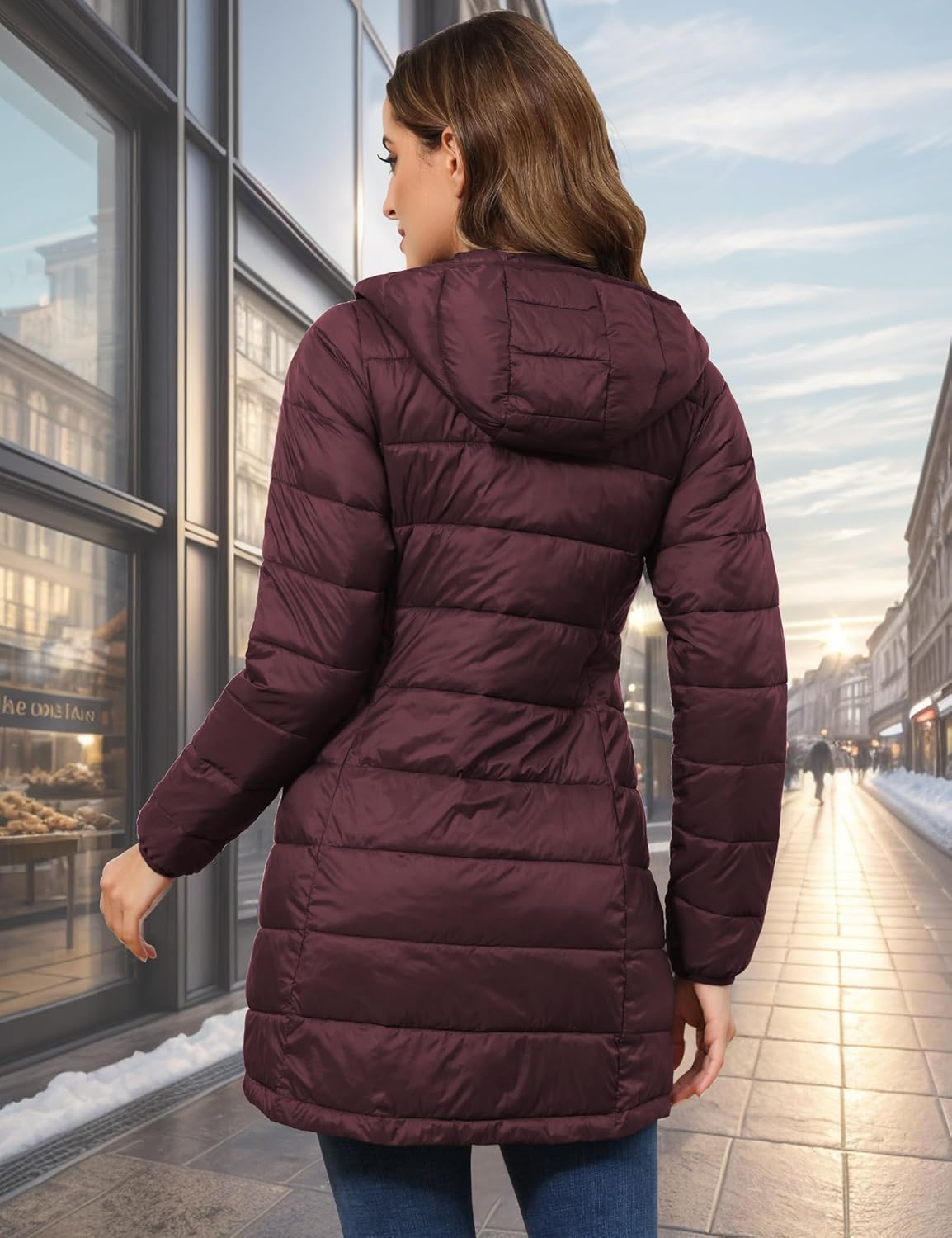 ROYAL MATRIX Women's Plus Size Puffer Jacket Packable Lightweight Hooded Quilted Spring Fall Long Puffer Coat - Image 3