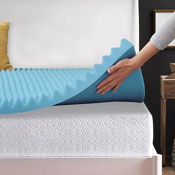 2-Inch Premium Convoluted Gel Memory Foam Toppers for Enhanced Comfort and Support, Twin, Blue